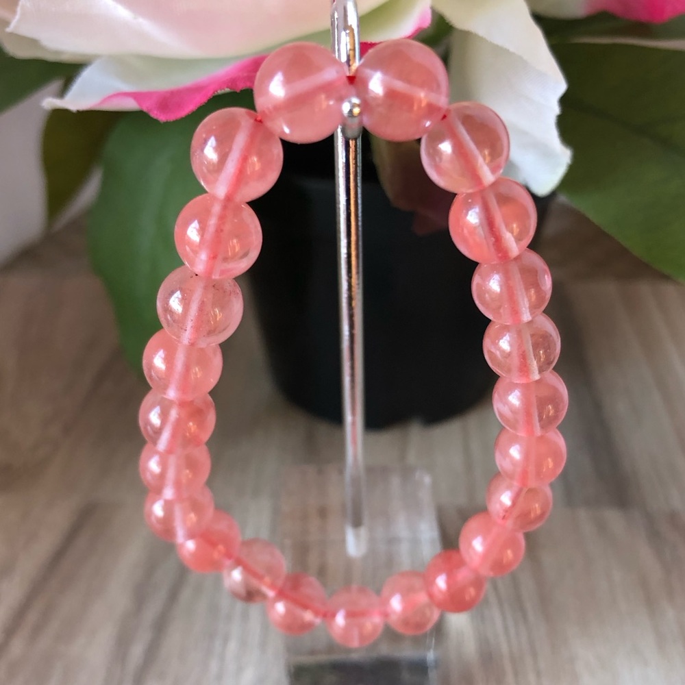 Watermelon Red Crystal Stone Beads Stretchable Bracelet 7" - 8mm Beads Best Gift